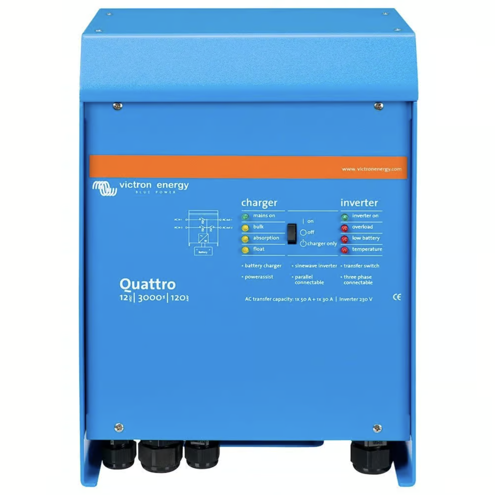 Victron Quattro 12/3000/120-50/50 – Wechselrichter/Ladegerät 12V 2400W