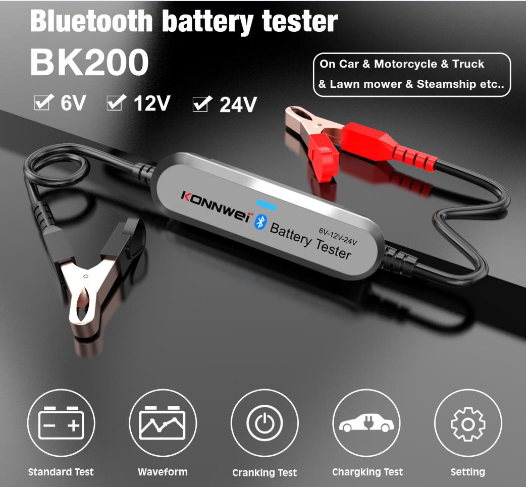 Bluetooth Batterietester für Auto, Motorrad und LKW KONNWEI BK200 6V/12V/24V – Bild 2