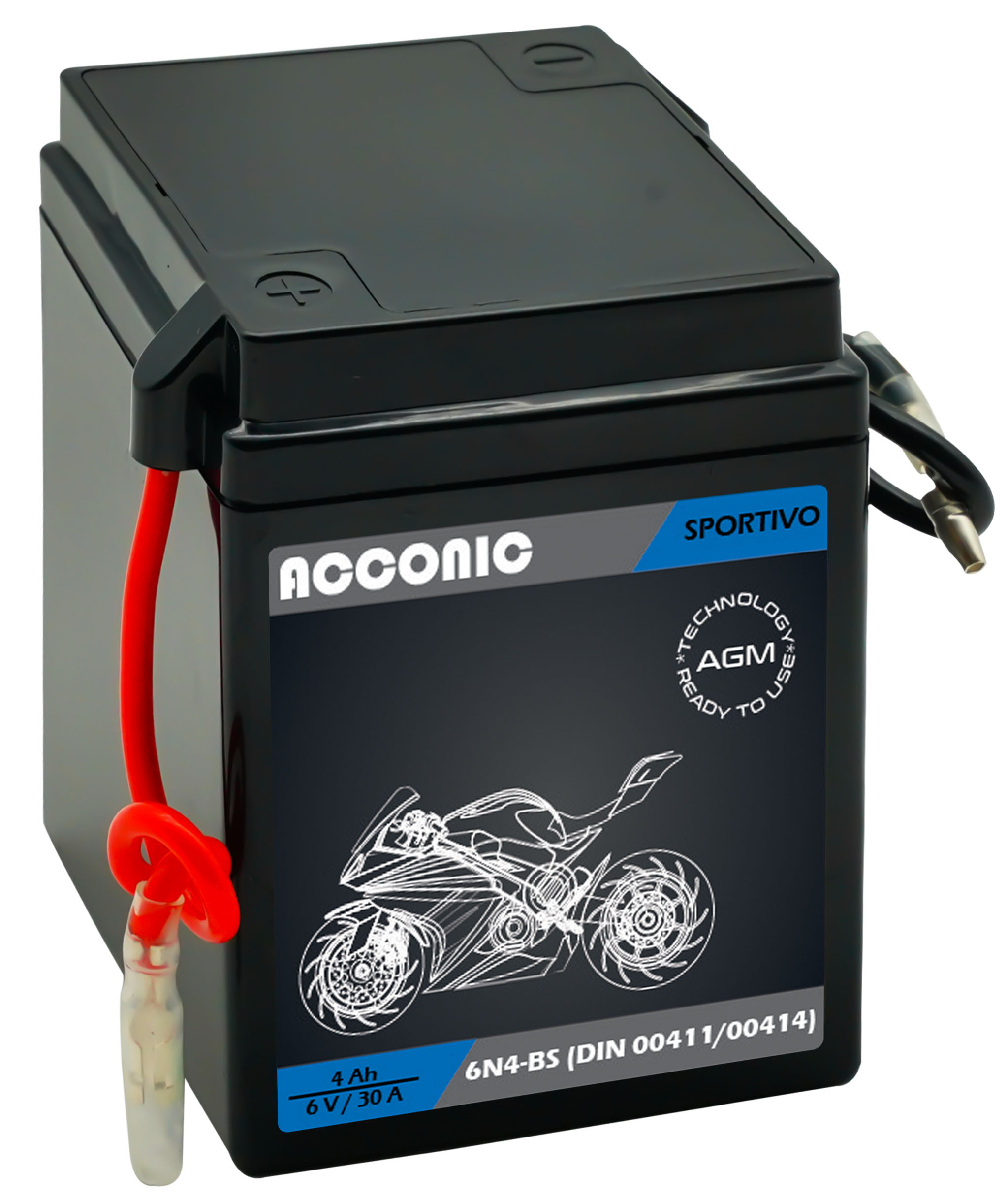 ACCONIC Sportivo AGM 6N4-BS, 6N4-2A, 6N4-2A-7 Motorradbatterie 4 Ah 6V (DIN 00411/00414)