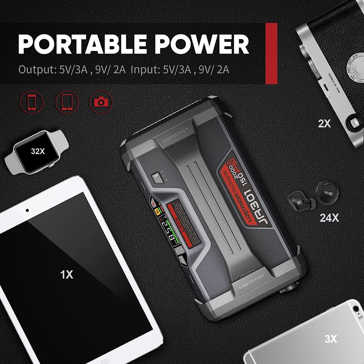 LOKITHOR JA301 Starthilfegerät 2000A mit Kompressor LED & Powerbank – Bild 4