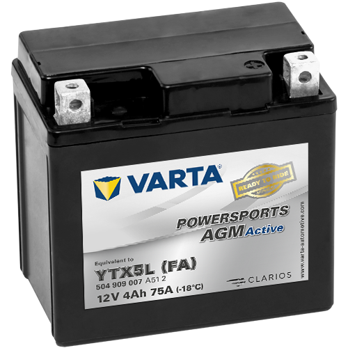 VARTA Powersports AGM ACTIVE YTX5L-BS 4Ah Motorradbatterie 12V (DIN 50412)