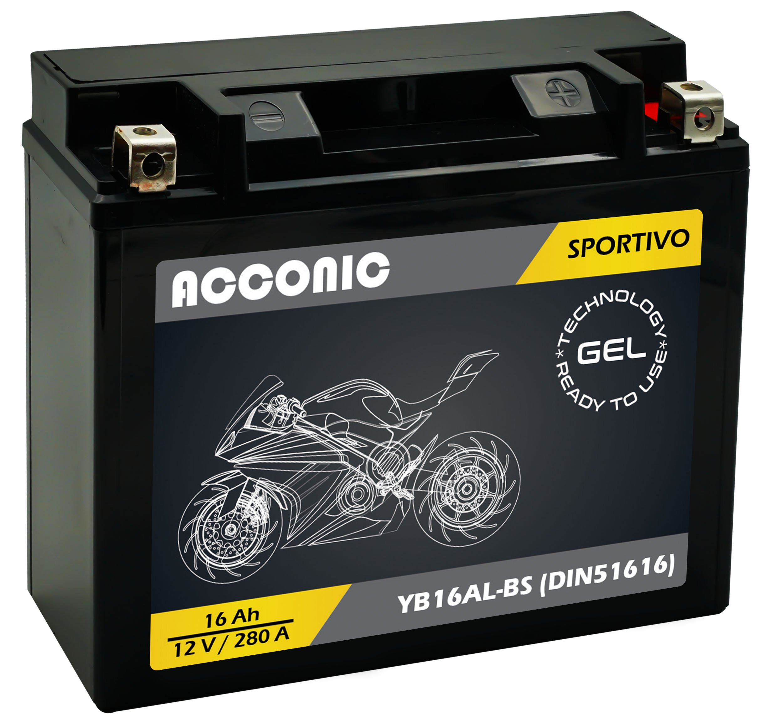 ACCONIC Sportivo GEL YB16AL-BS Motorradbatterie 16 Ah 12V DIN 51616