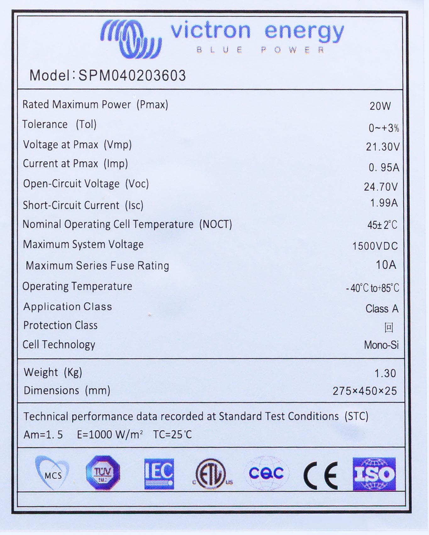 Victron BlueSolar Solarpanel 20W – monokristallin
