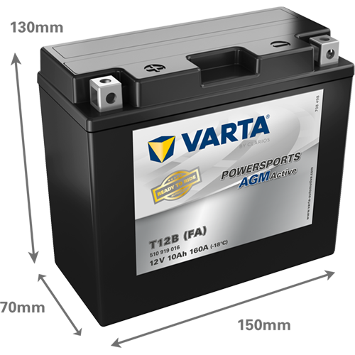 VARTA Powersports AGM ACTIVE YT12B-BS 10Ah Motorradbatterie 12V (510919016) – Bild 2