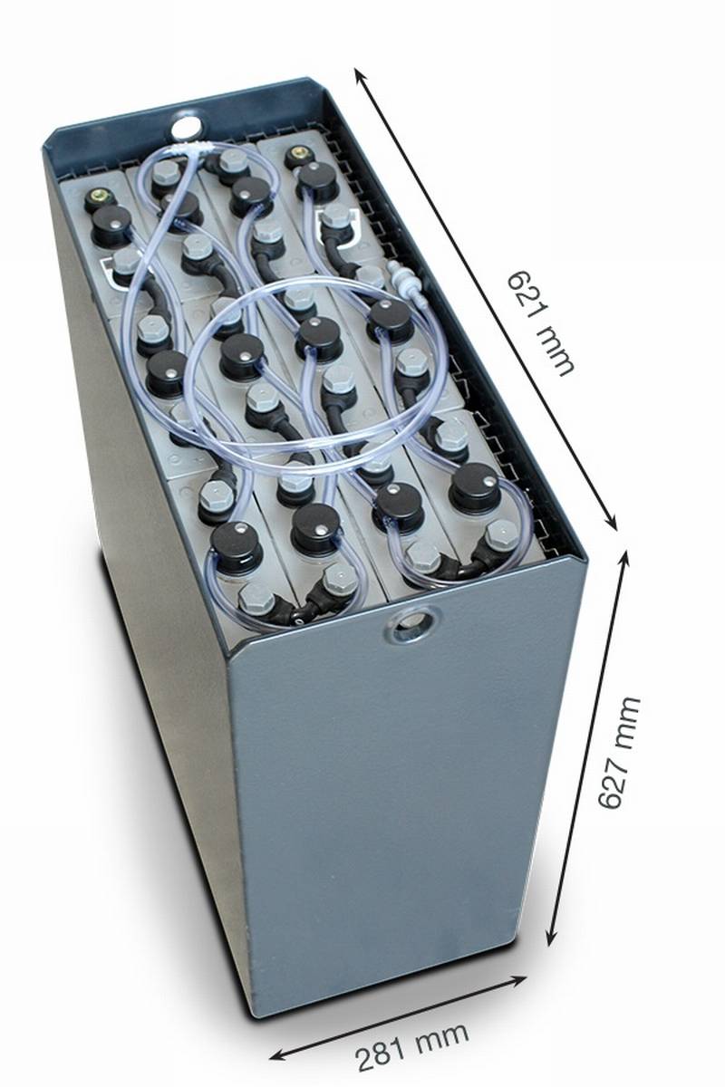 24V Gabelstaplerbatterie 3 PzS 375 Ah DIN B (621 * 281 * 627mm L/B/H) Trog 57014023 inkl. Aquamatik