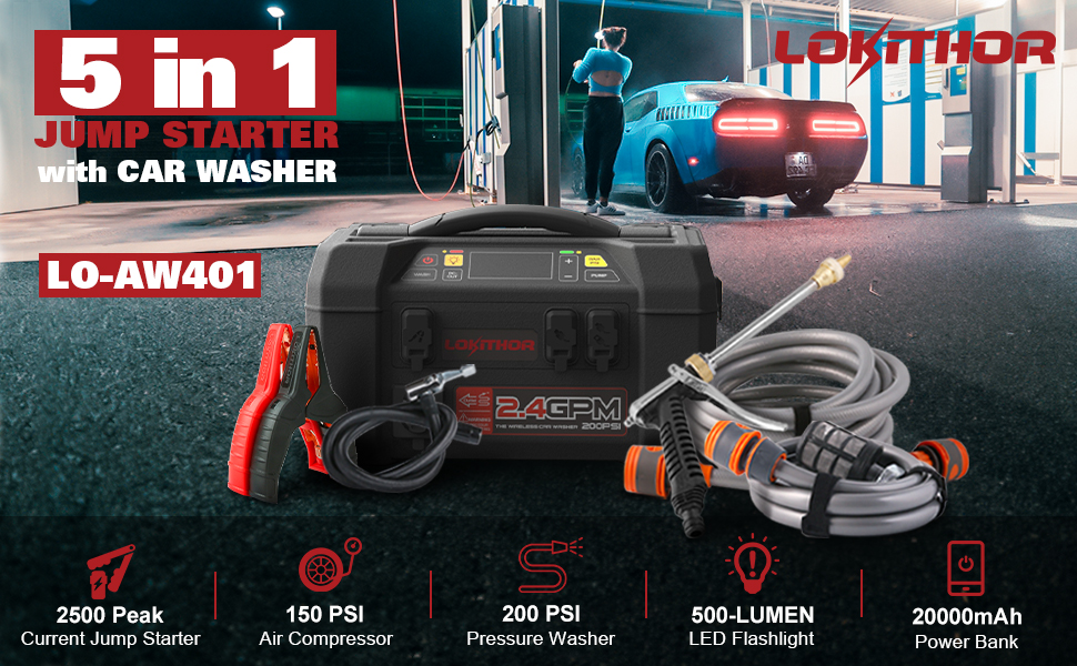 LOKITHOR AW401 Starthilfegerät 2500A mit Kompressor bis 10bar und Hochdruckreiniger – Bild 8