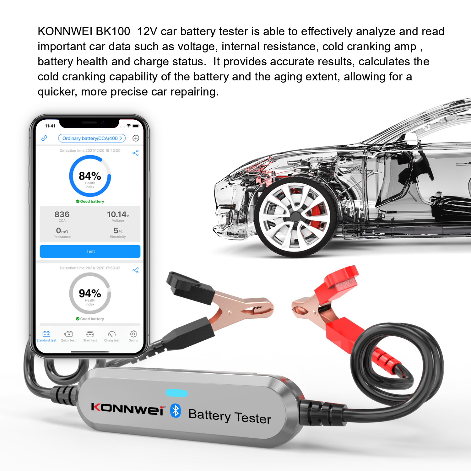Bluetooth Batterietester für Auto & Motorrad KONNWEI BK100 6V/12V – Bild 5