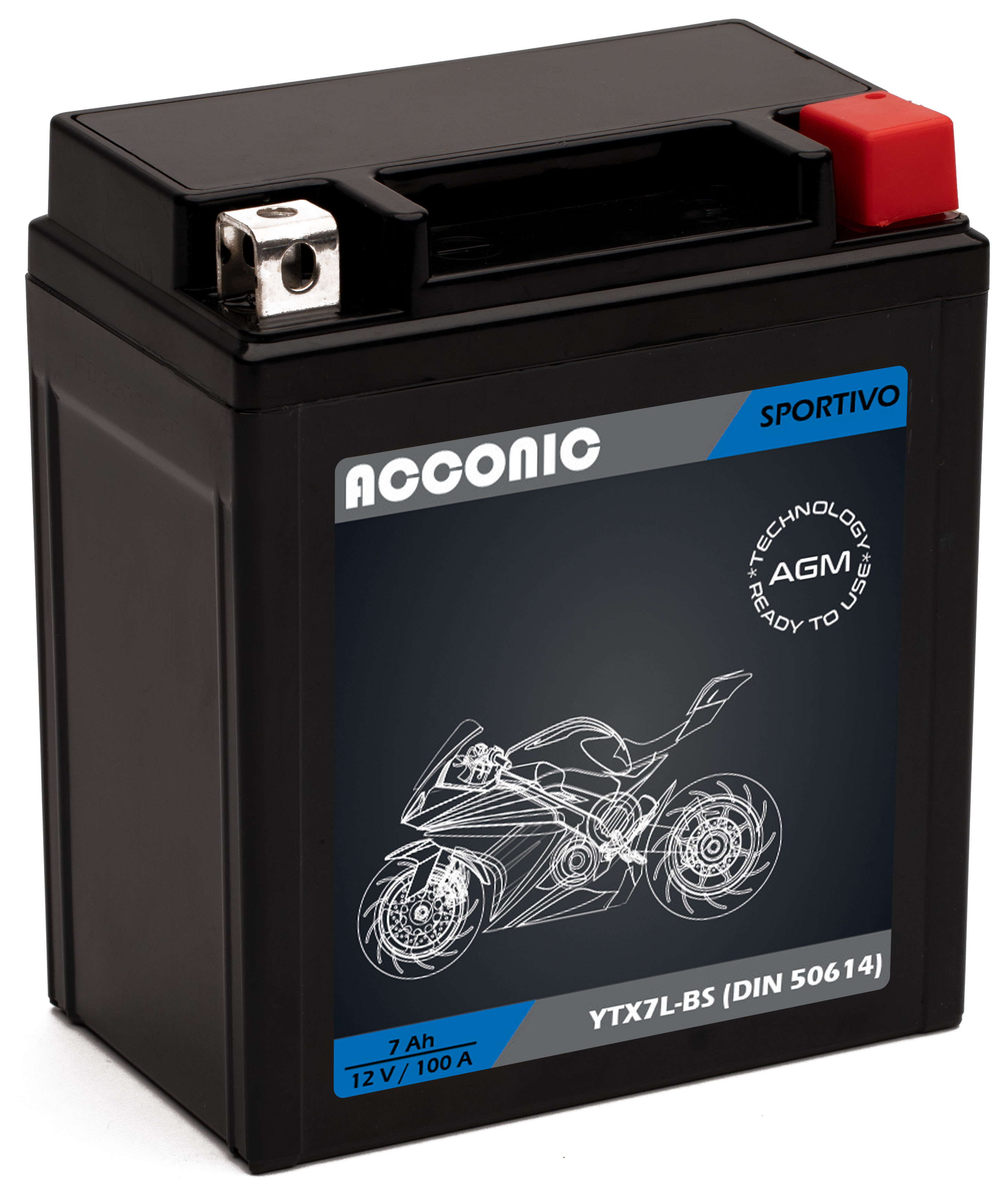 ACCONIC Sportivo AGM  YTX7L-BS Motorradbatterie 7Ah 12V (DIN 50614)