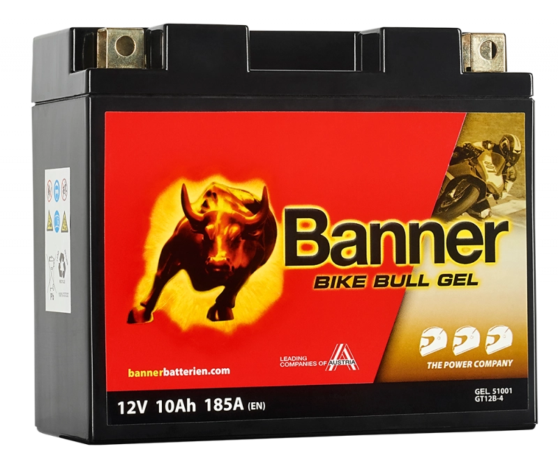 Banner BGT12B-4 Bike Bull GEL 51001 10Ah Motorradbatterie YT12B-BS (DIN 51015)