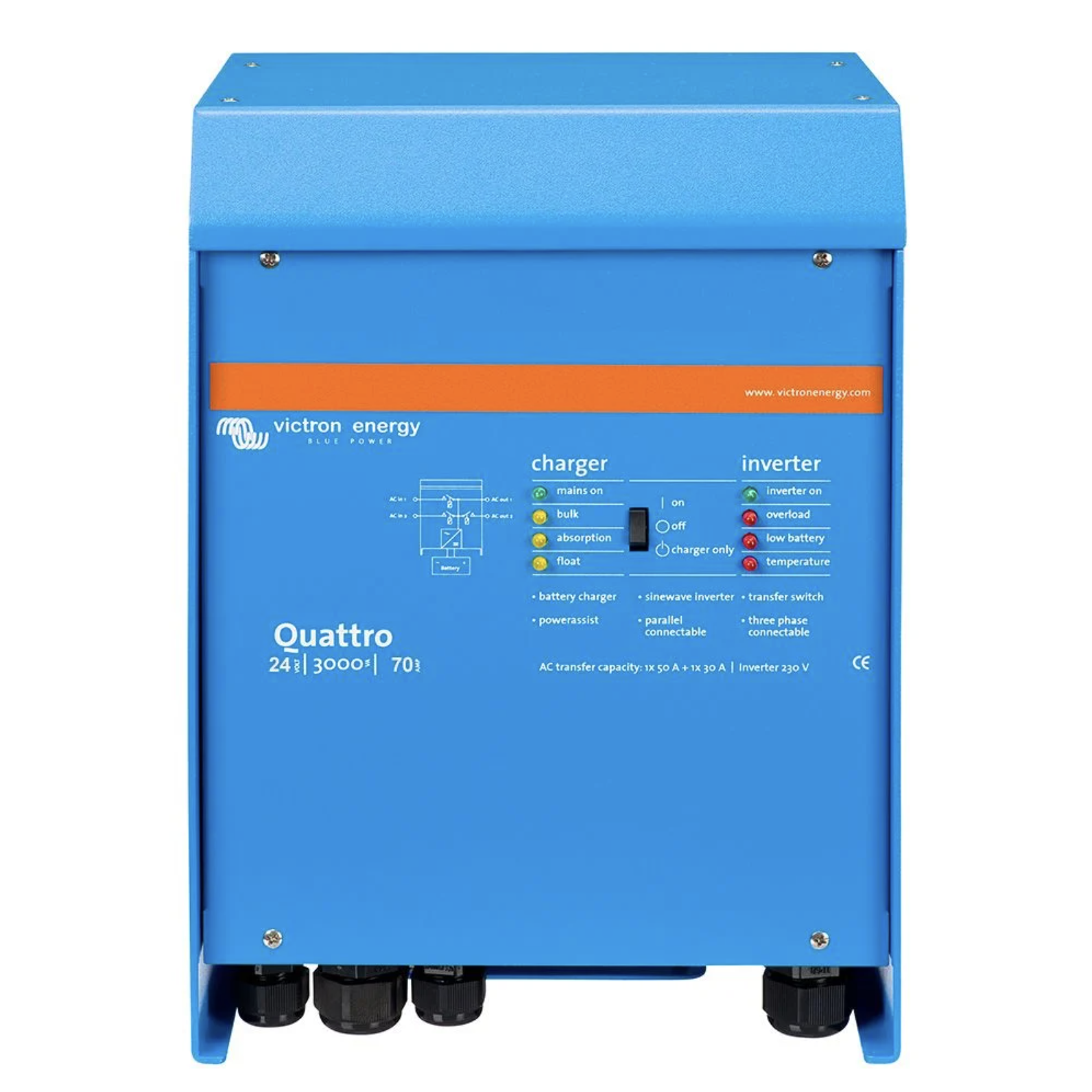 Victron Quattro 24/3000/70-50/50 – Wechselrichter/Ladegerät 24V 2400W