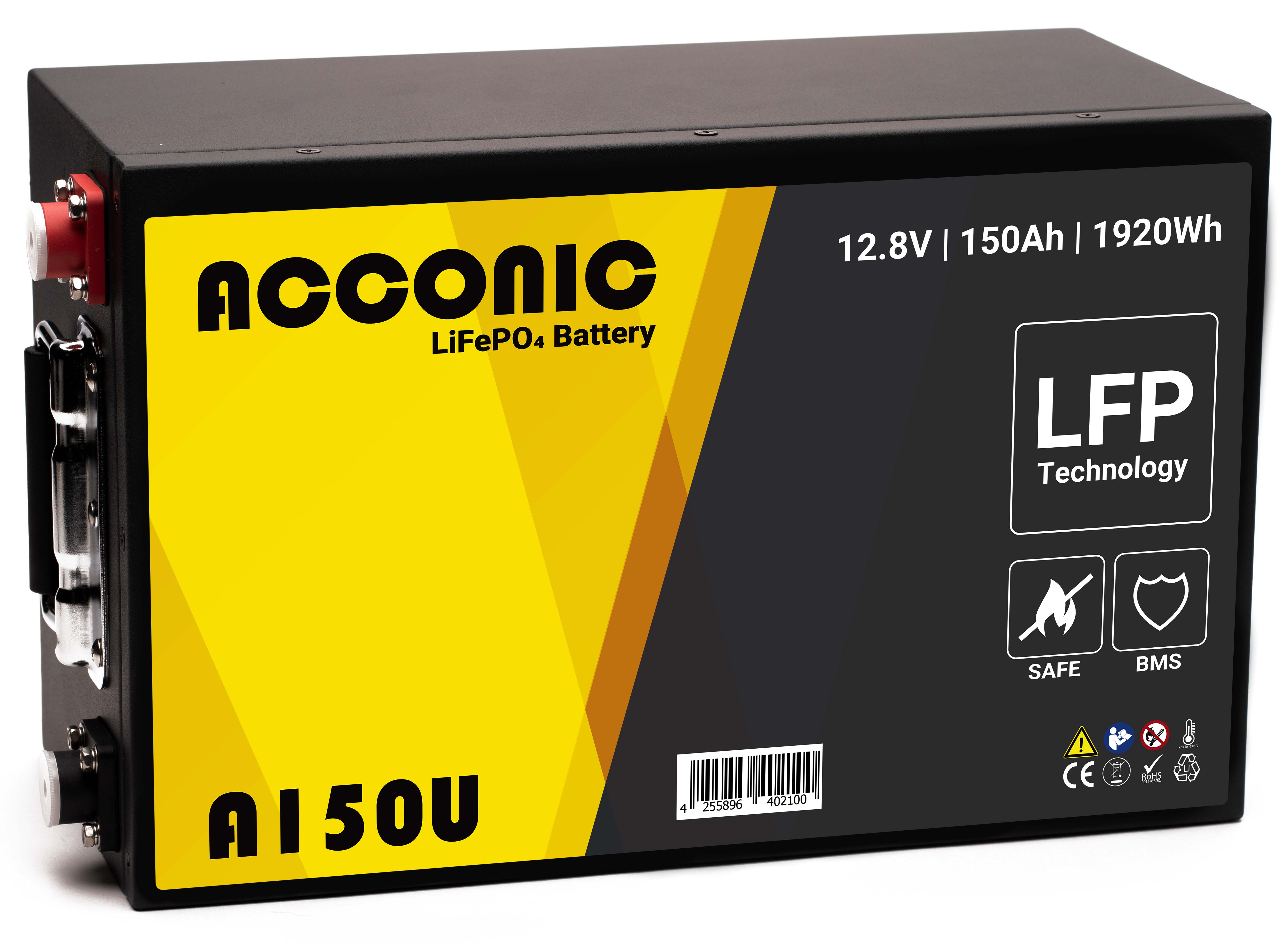 Acconic A150U LiFePO4 12V Lithium Untersitz Versorgungsbatterie 150Ah – Bild 2
