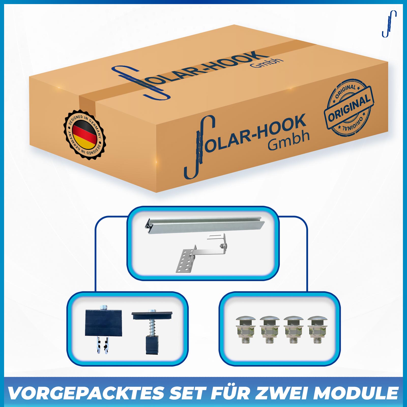 Solar Hook Montagepaket Ziegeldach mit Dachhaken - für 2 Module B WARE