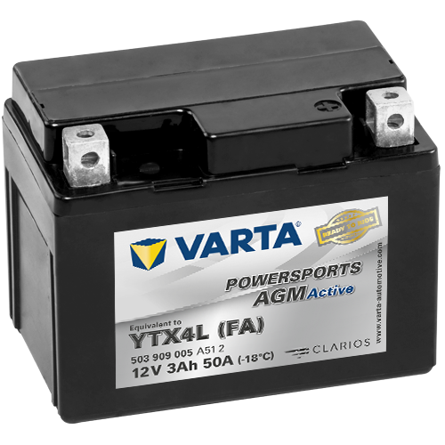 VARTA Powersports AGM ACTIVE YTX4L-BS 3Ah Motorradbatterie 12V (DIN 50314)