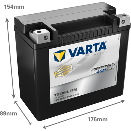 VARTA Powersports AGM ACTIVE YTX20HL-BS 18Ah Motorradbatterie 12V (518919031) – Bild 2