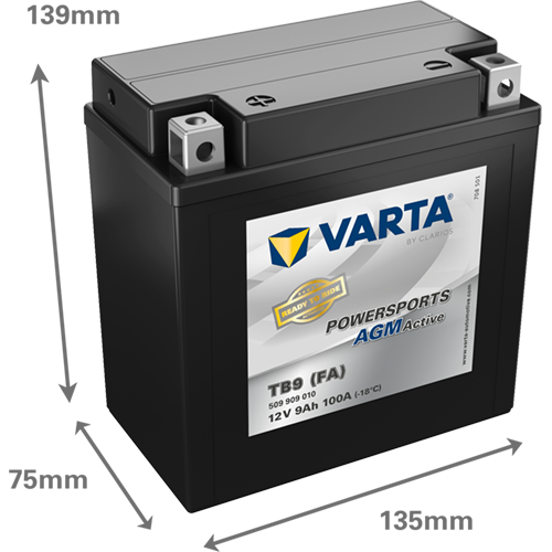 VARTA Powersports AGM ACTIVE YTB9-B 9Ah Motorradbatterie 12V (509909010) – Bild 2