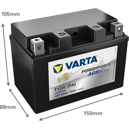 VARTA Powersports AGM ACTIVE YT12A-BS 10Ah Motorradbatterie 12V (510909015) – Bild 2