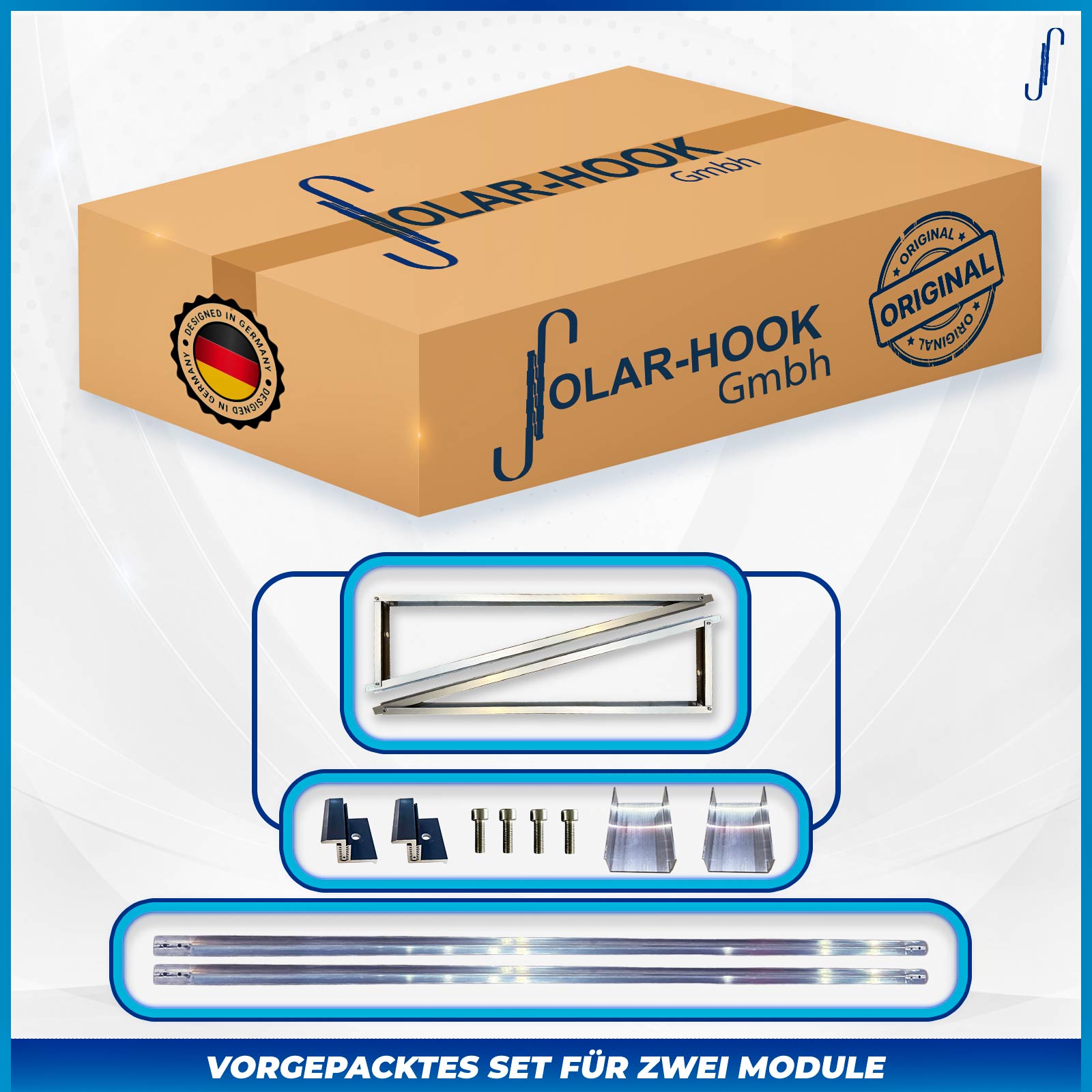 Solar Hook Montagepaket Flachdach Ost-West Premium-System - für 2 Module