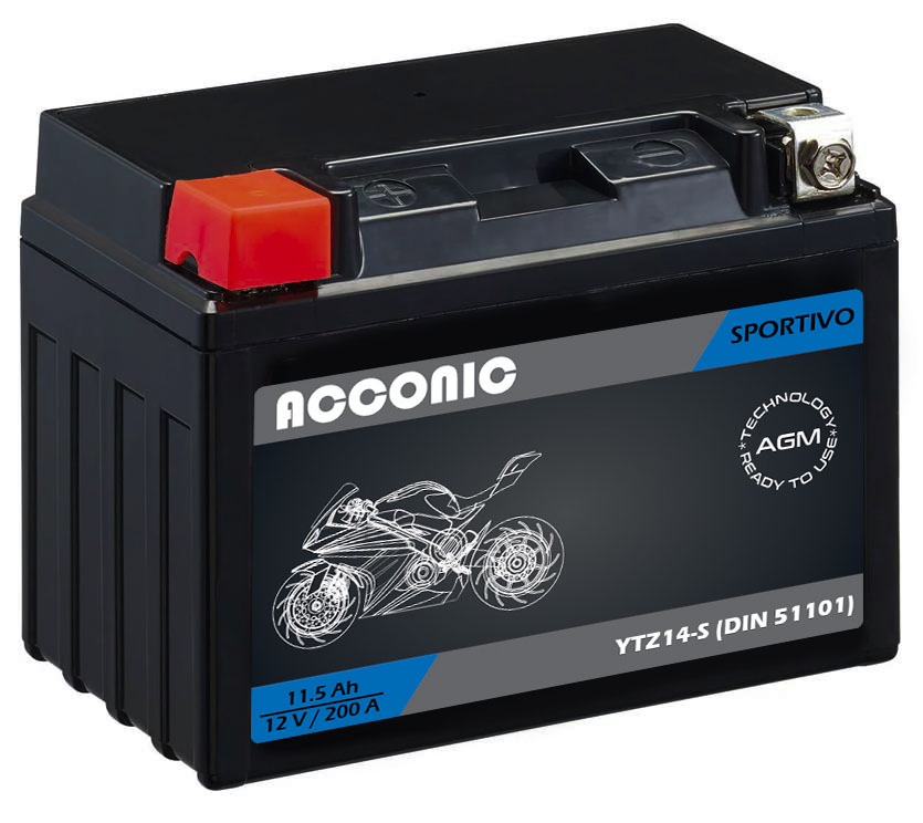 ACCONIC Sportivo AGM YTZ14S Motorradbatterie 11,5 Ah 12V (DIN 51101)