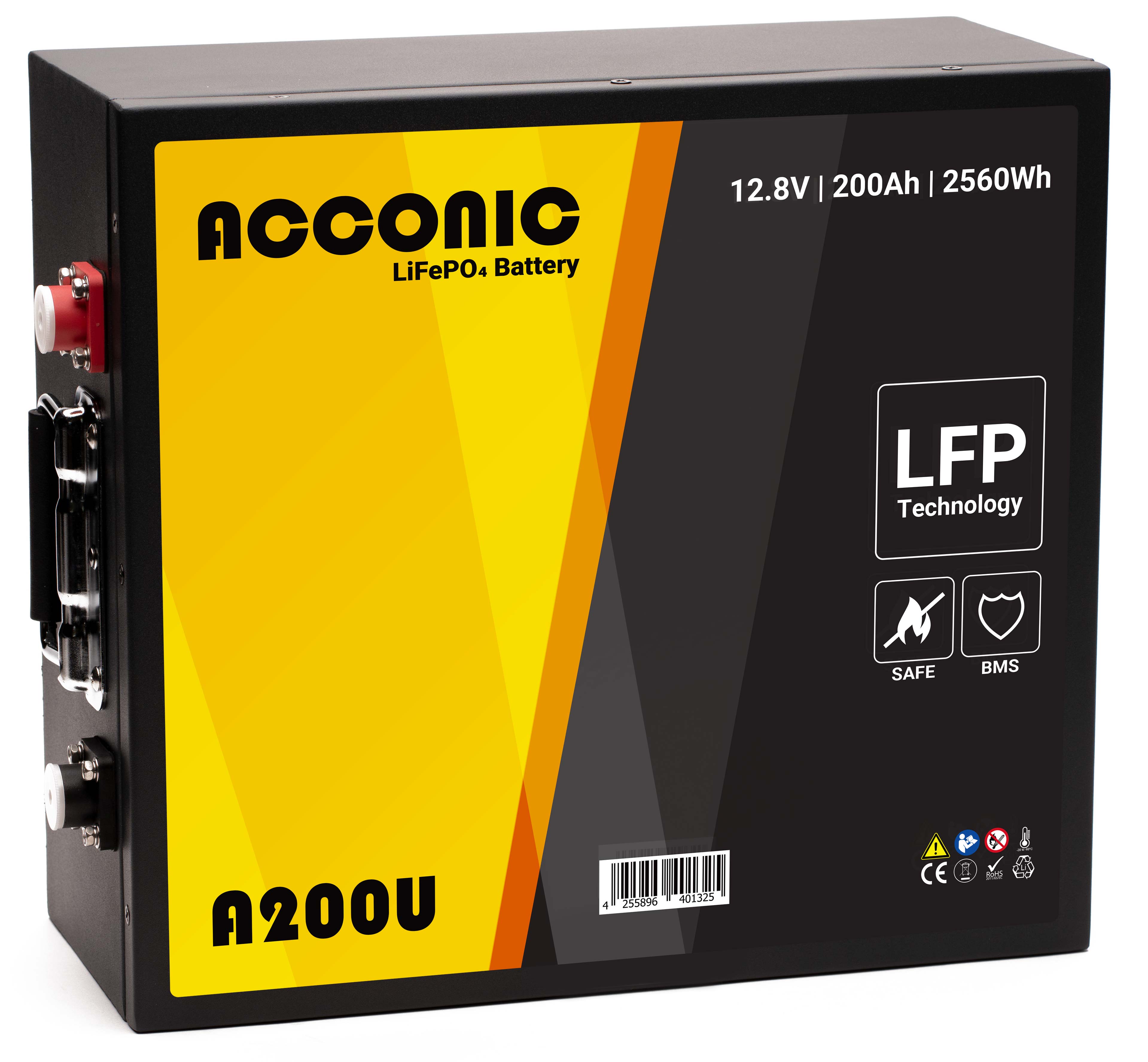 Acconic A200U LiFePO4 12V Lithium Untersitz Versorgungsbatterie 200Ah – Bild 3