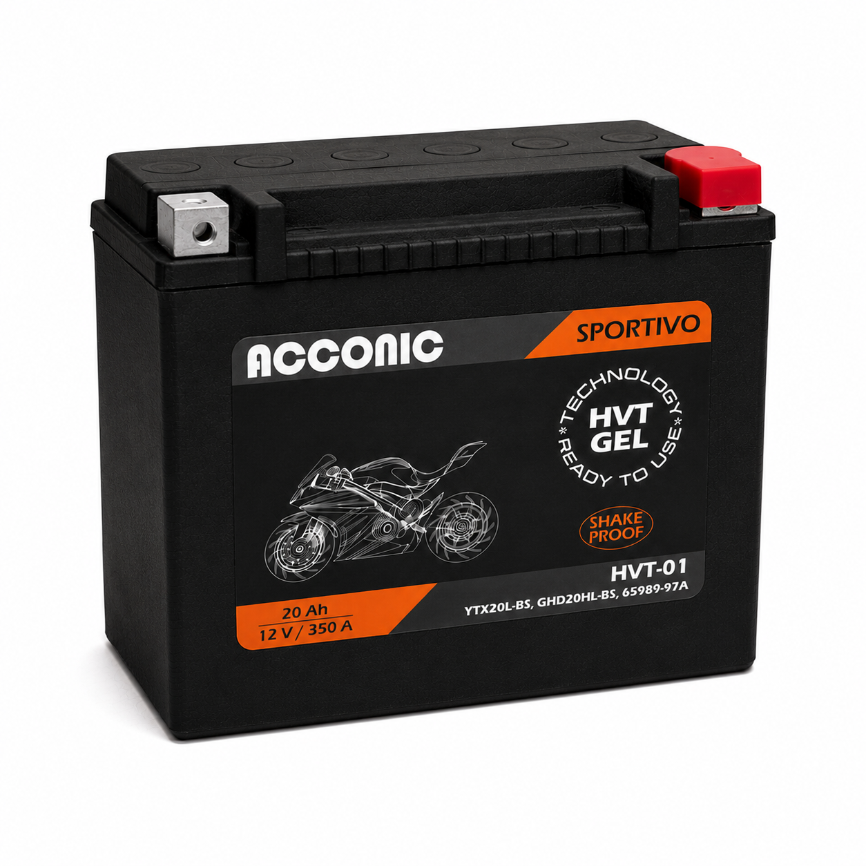 ACCONIC Sportivo HVT-01 Motorradbatterie 20Ah (DIN 82000) YTX20L-BS