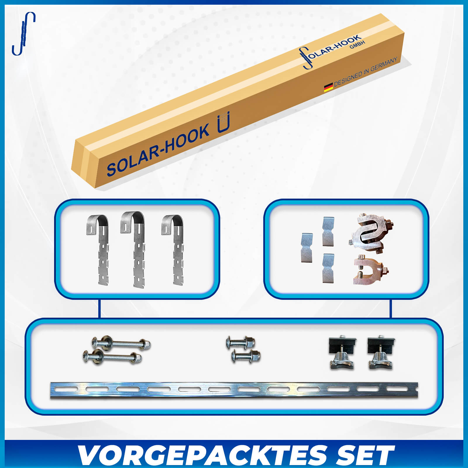 Solar Hook Montagepaket Balkon für runde senkrechte Geländerstäbe - für 1 Modul