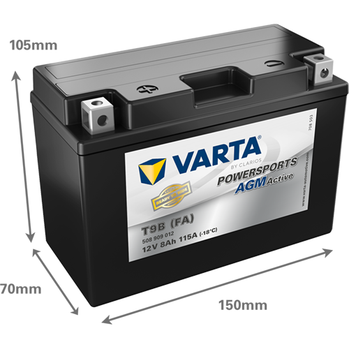 VARTA Powersports AGM ACTIVE YT9B-BS 8Ah Motorradbatterie 12V (508909012) – Bild 2