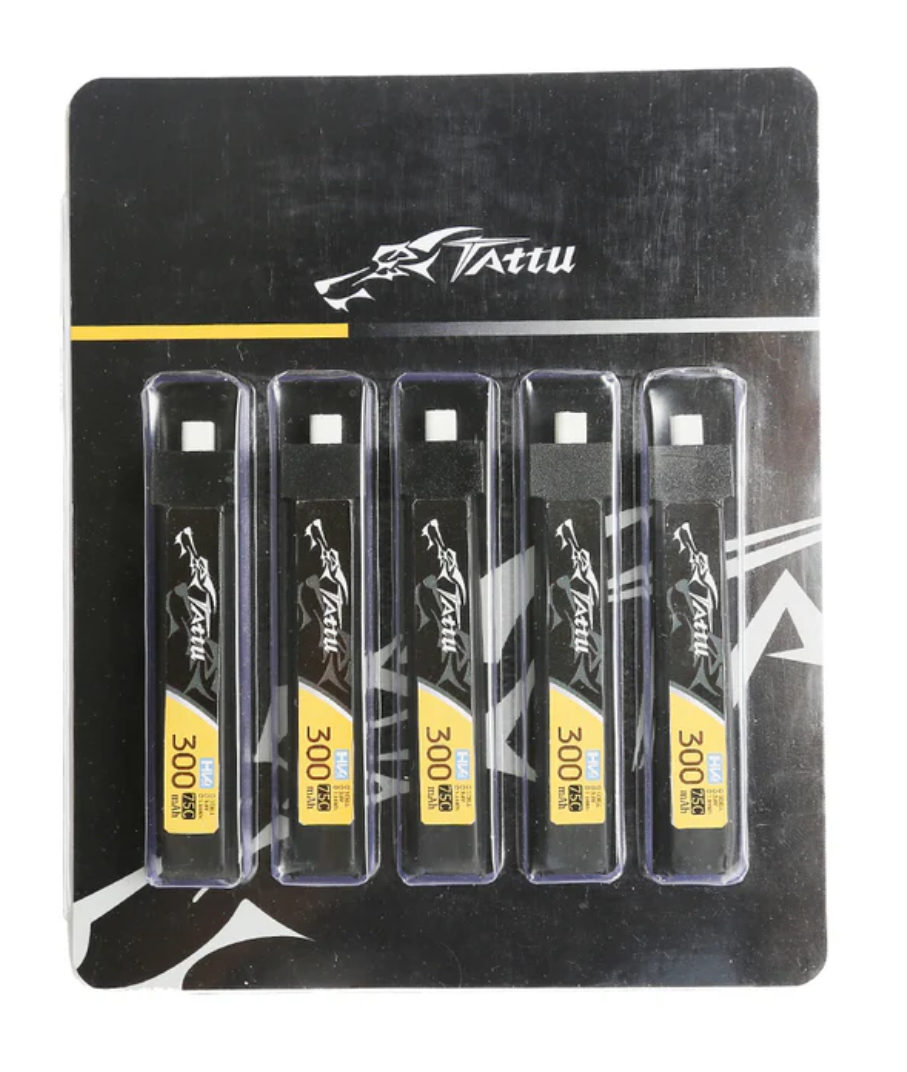 Tattu 300 mAh 3,8 V 75 C 1S1P HV Lipo-Akkupack mit BT 2.0-Stecker (5 Stück) für Beta Meteor65/Meteor