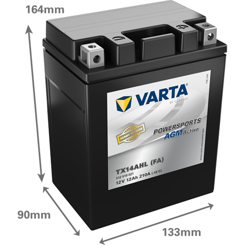 VARTA Powersports AGM ACTIVE YTX14AHL-BS 12Ah Motorradbatterie 12V (512919021) – Bild 2