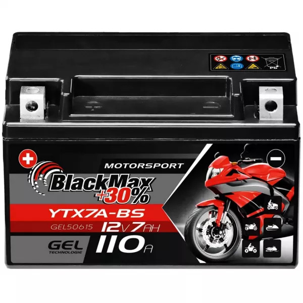 YTX7A-BS Motorradbatterie 12V 7Ah BlackMax Gel CTX7A-BS (DIN 50615)