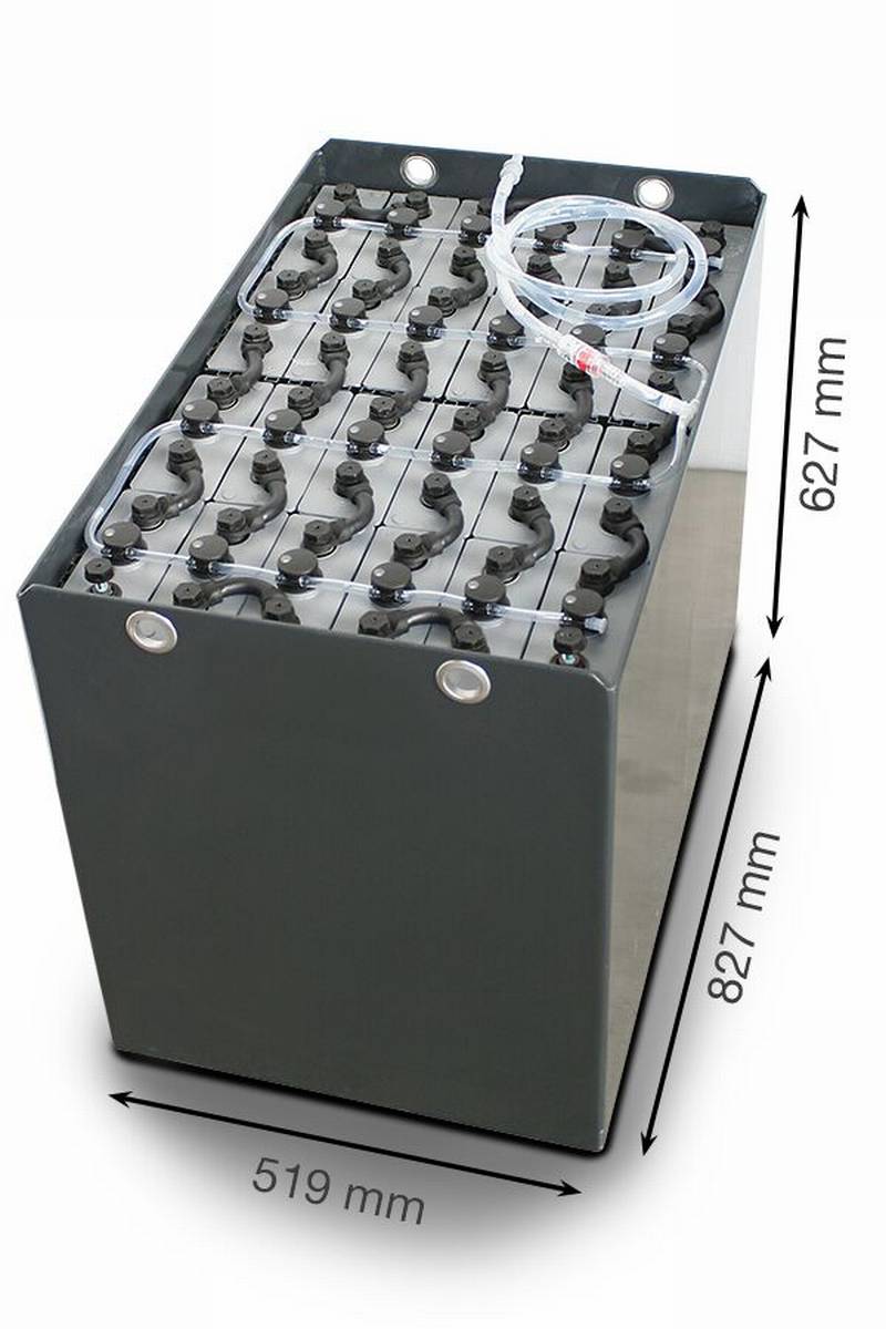 48V Gabelstaplerbatterie 4 PzS 500 Ah DIN A (827 * 519 * 627mm L/B/H) Trog 57017076 inkl. Aquamatik