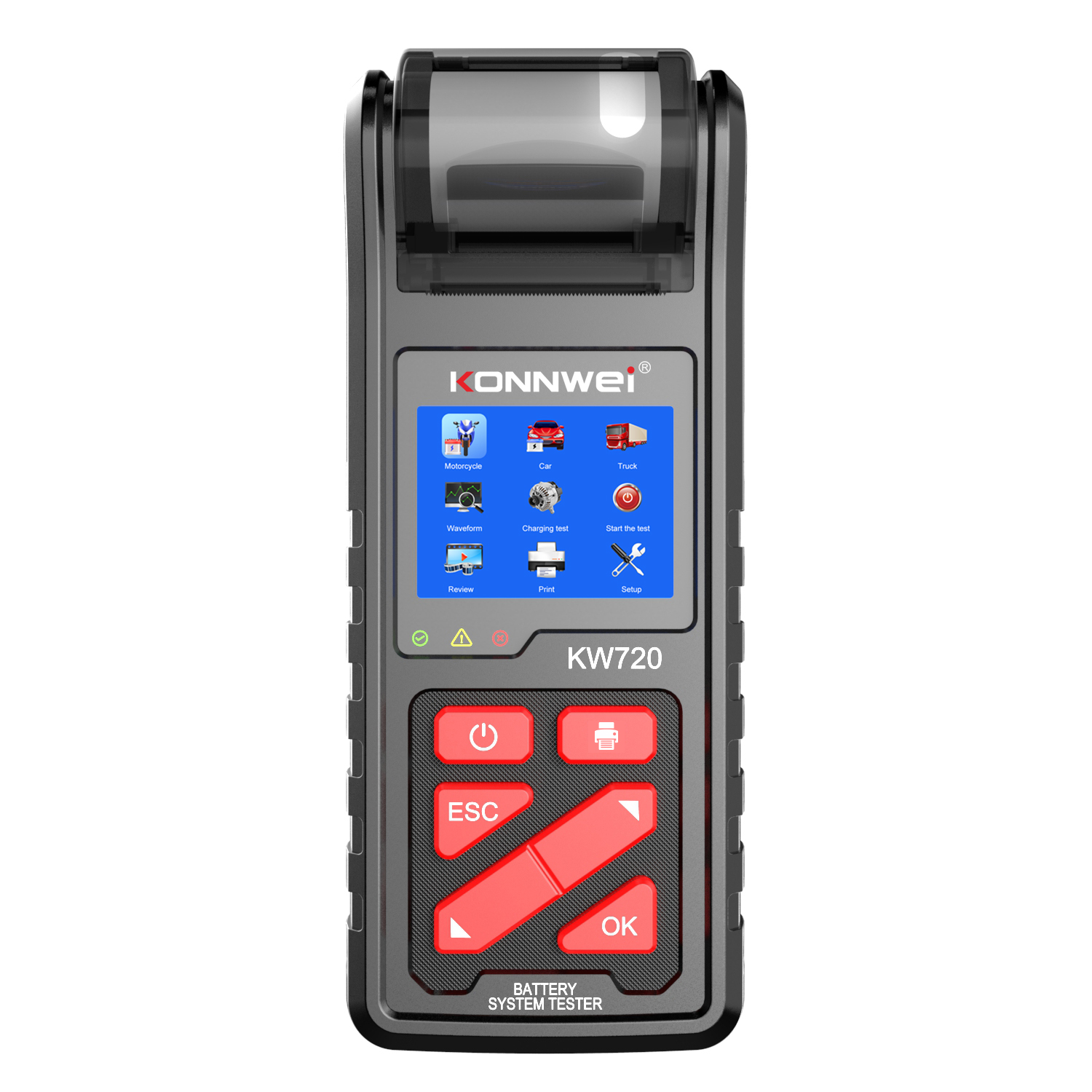 KONNWEI Batterietester KW720 für 6V/12V/24V mit integriertem Drucker