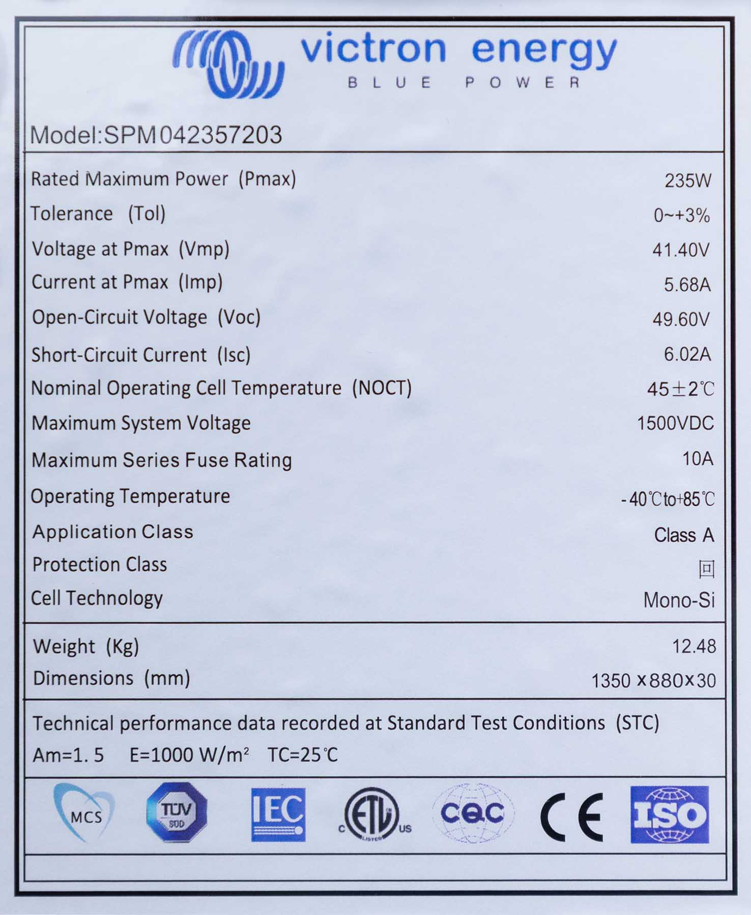Victron BlueSolar Solarpanel 235W – monokristallin
