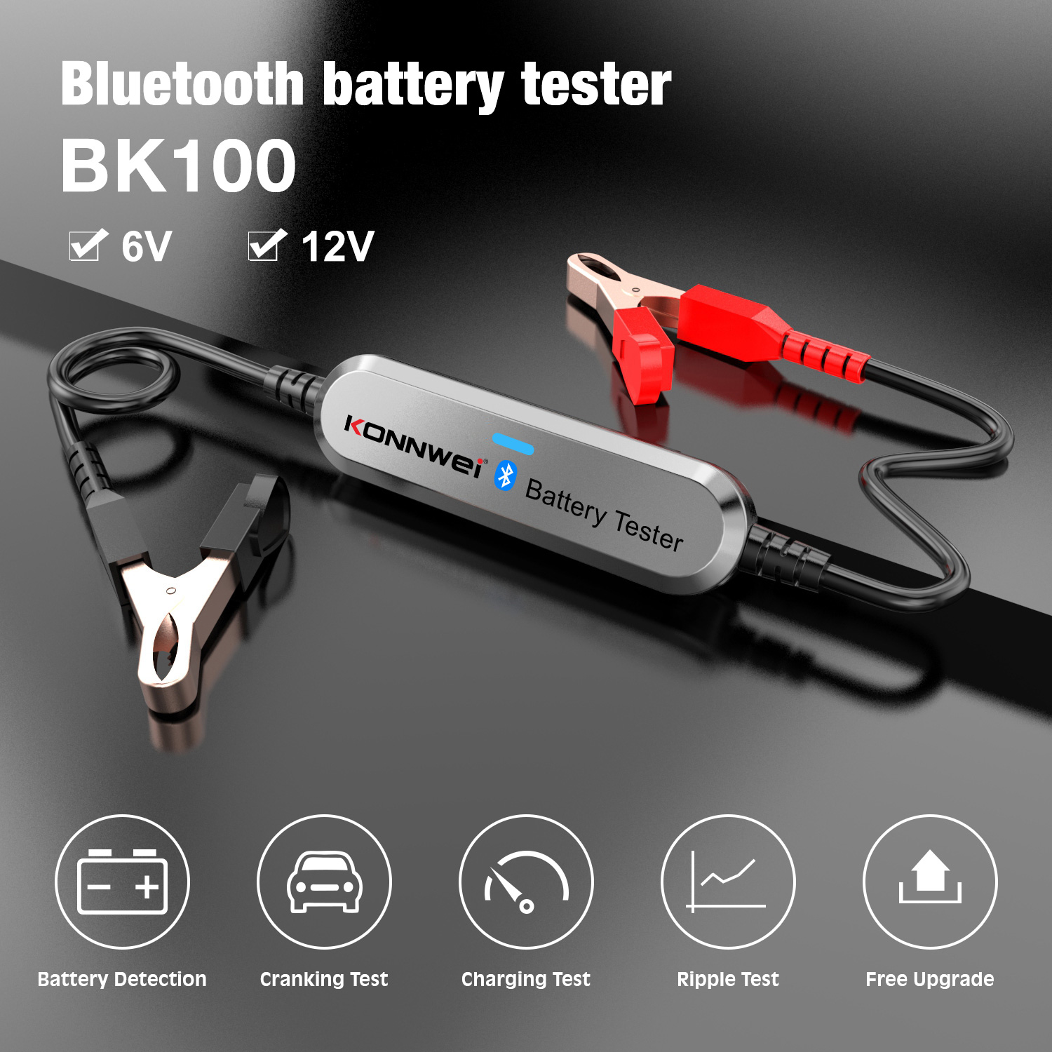 Bluetooth Batterietester für Auto & Motorrad KONNWEI BK100 6V/12V – Bild 2