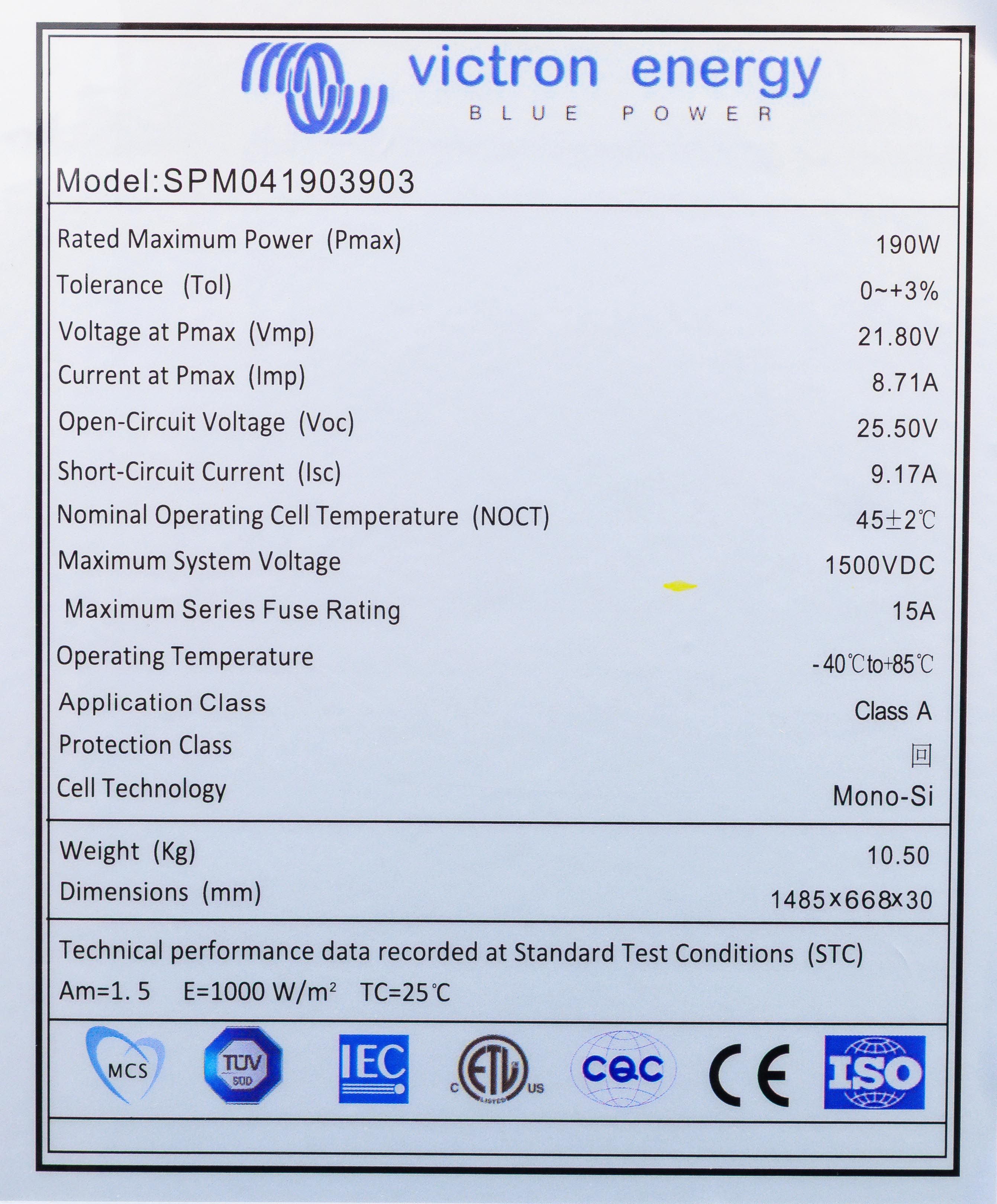 Victron BlueSolar Solarpanel 190W – monokristallin