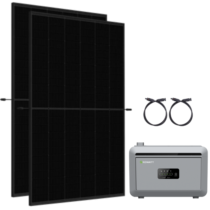 Balkonkraftwerk Set 910Wp mit Growatt 2kWh LiFePO4 Speicher