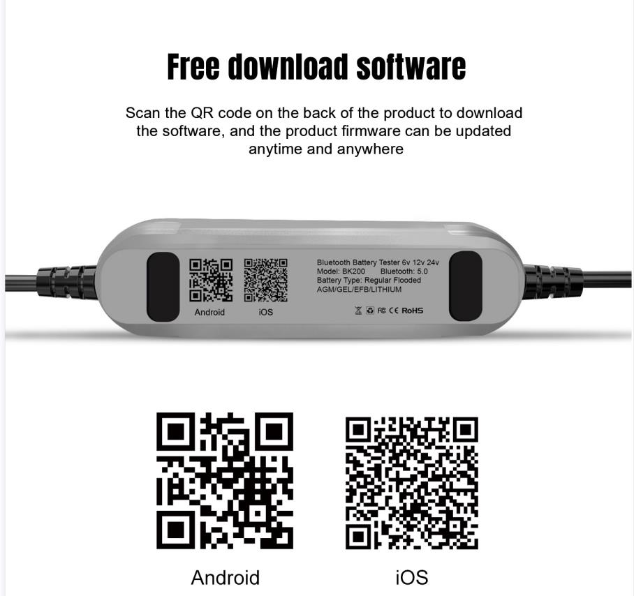 Bluetooth Batterietester für Auto, Motorrad und LKW KONNWEI BK200 6V/12V/24V – Bild 3